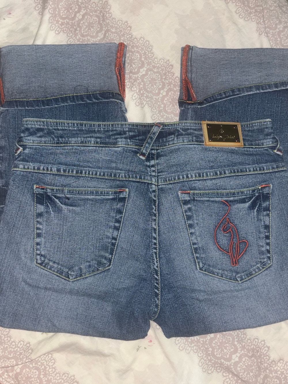 Baby Phat Women's Blue Denim Bootcut Jeans with Red Stitching